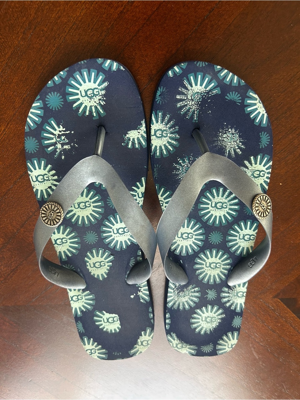 UGG Navy Teal Sunburst Flip Flops size 8